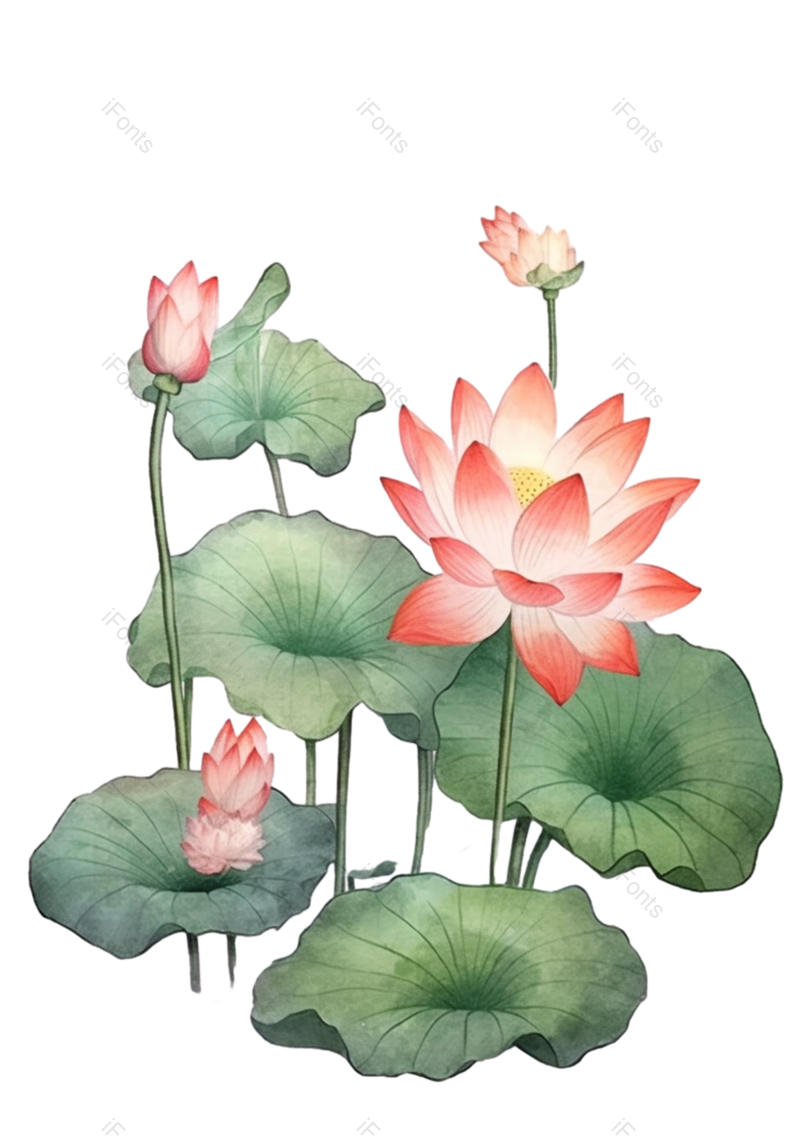 荷花图片,夏天元素,水彩画PNG,水墨画免抠素材